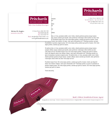 Pritchards letterhead, comp slip and business card design