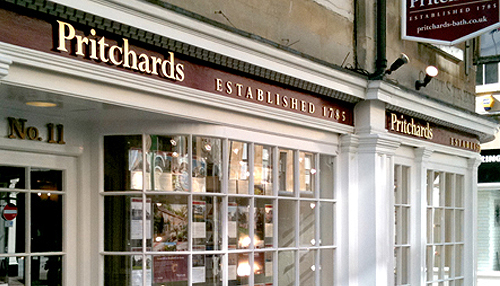 Pritchards shop front gold-leaf signage